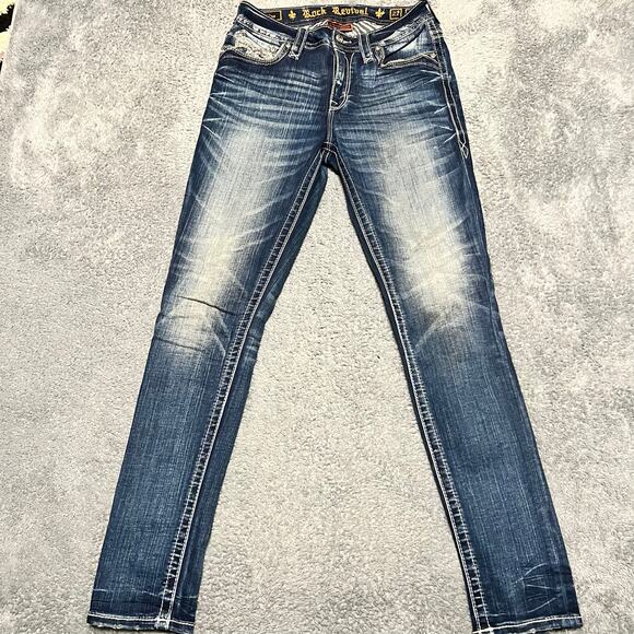 Rock Revival Jeans Womens 27 (31x31) Lilas Easy Skinny Blue Bling Western - Picture 4 of 11